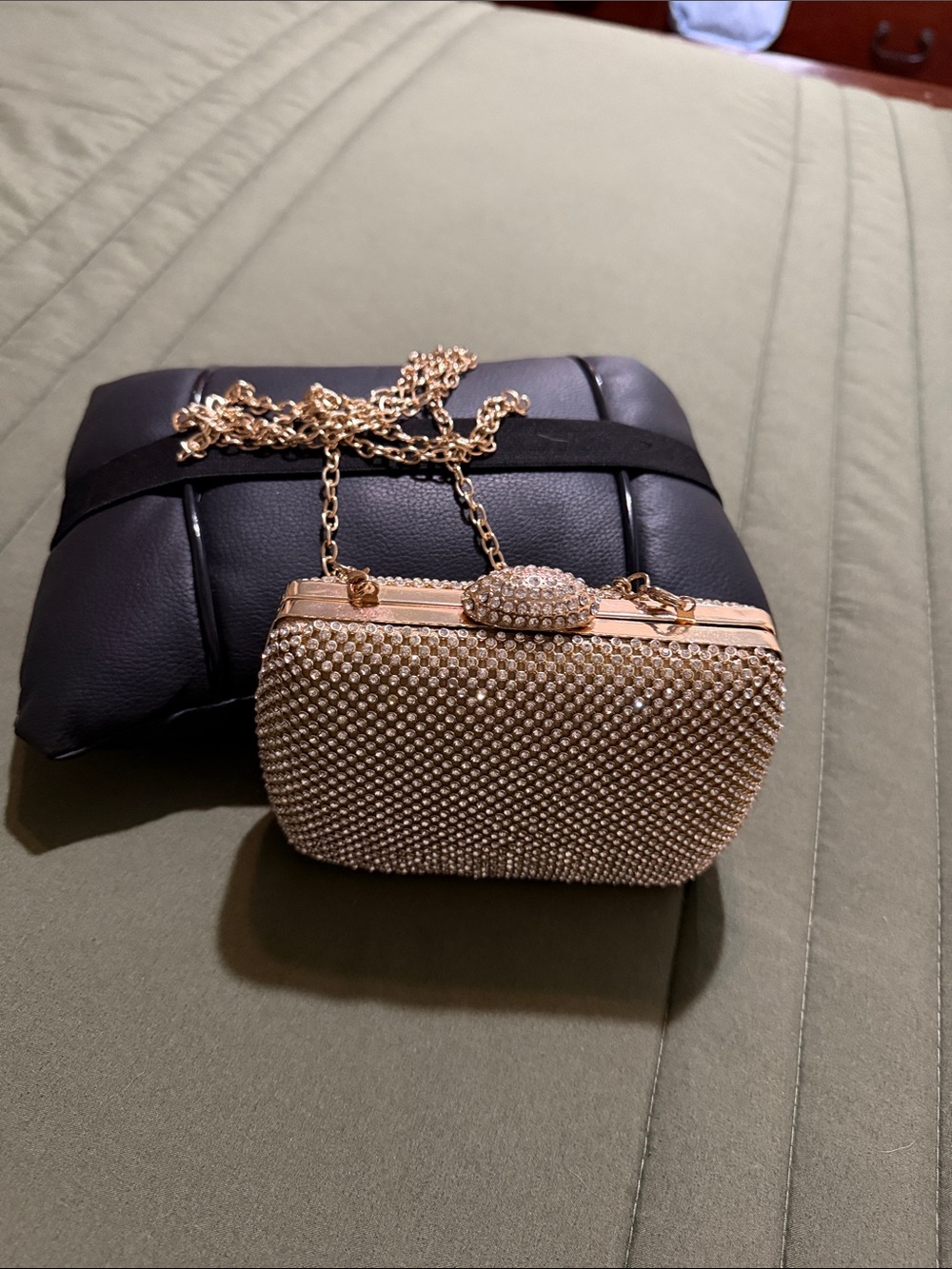 Charming Charlie Gold Crystal Mesh Mini Clutch with Chain Strap